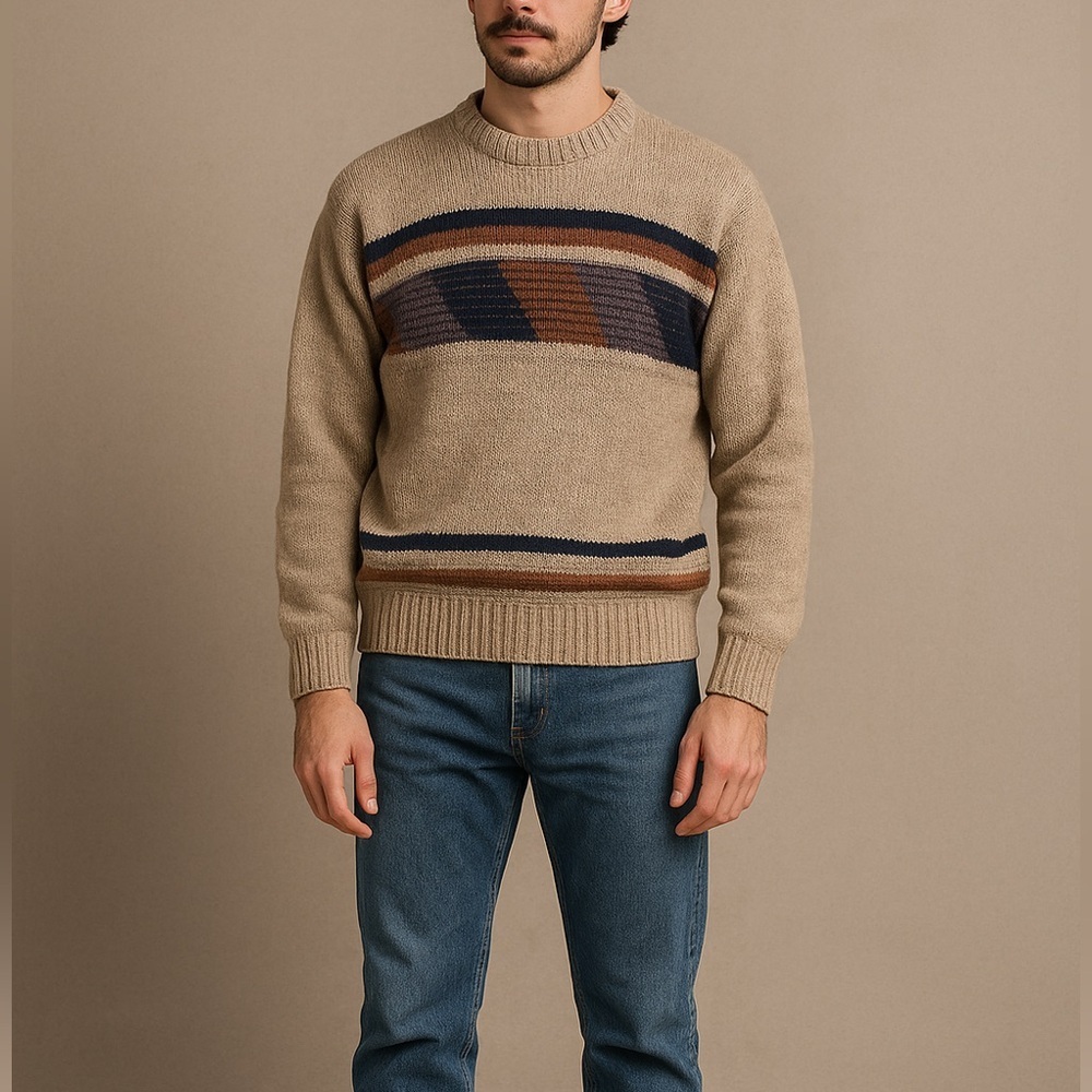 Vintage Campus Knot chunky Sweater Men’s Geometric Stripe 70s 80s